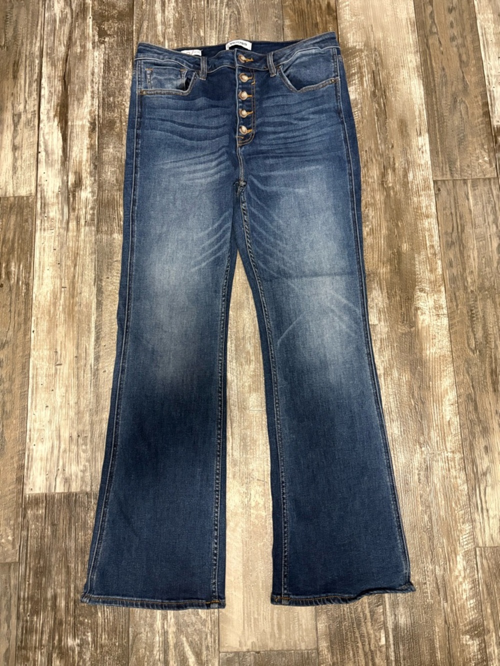 Vigoss Button-Fly High-Rise Flare Jeans - Dark Blue Wash